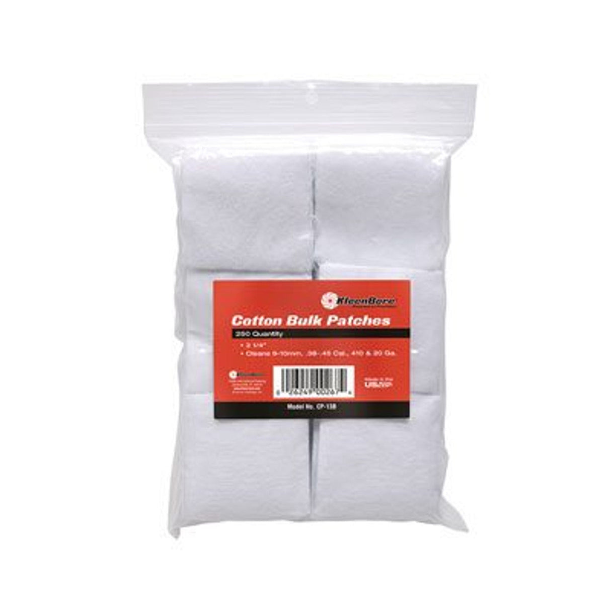 KleenBore SuperShooter Parche para .38 - .45 y .410 - Calibre 20 2.25" Algodón cuadrado Paquete de 500