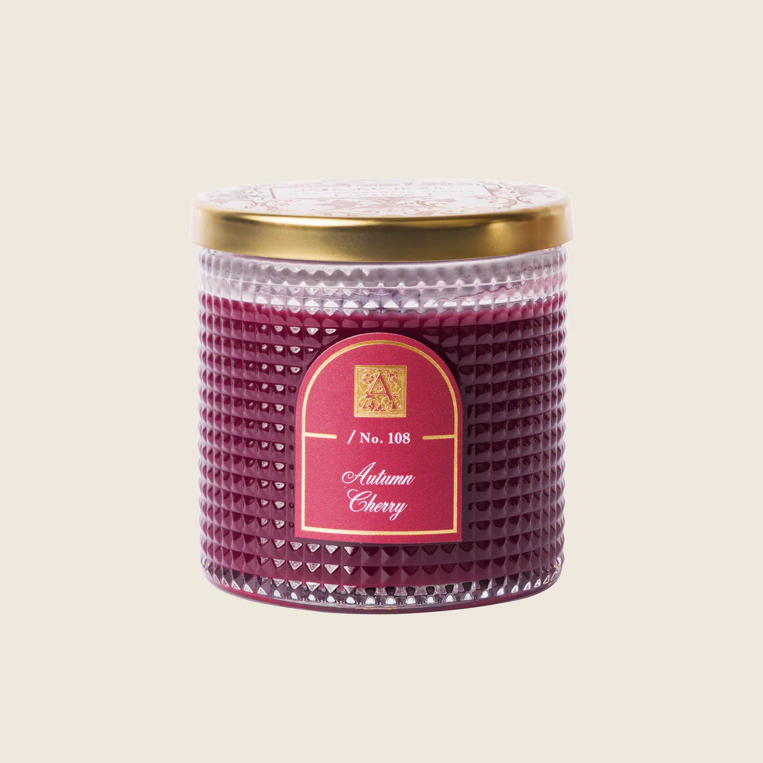 Autumn Cherry Textured Glass Candle w/ Metal Lid