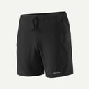 Black shorts with a drawstring on a light gray background
