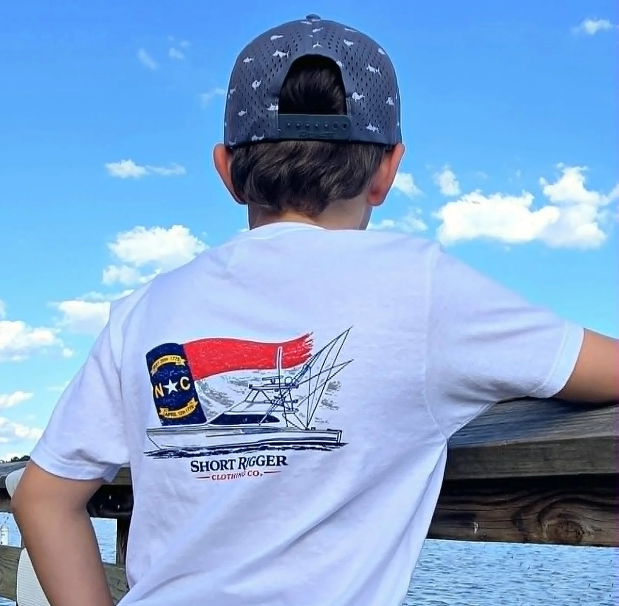 Short Rigger Youth Sporty Nc Flag Tee - White