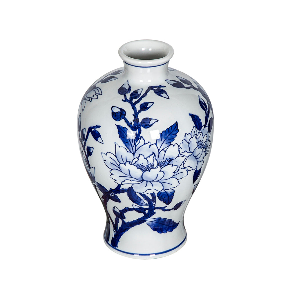 A&B Home Blue and White Magnolia Pattern Accent Vase