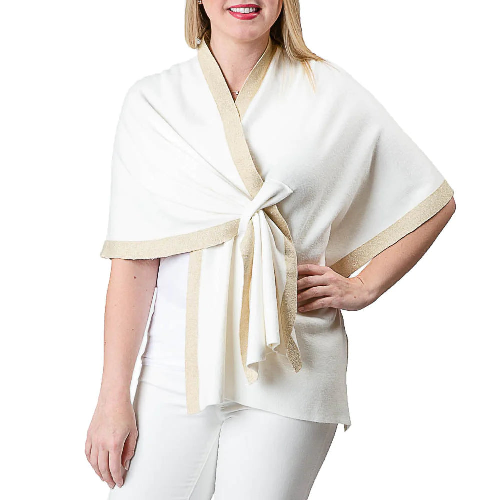 Top It Off Katie Knit With Metallic Trim Keyhole Wrap