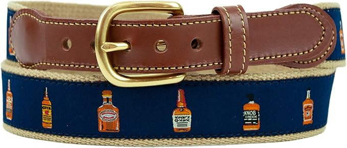 Leather Man Whiskey Bottles Belt - Khaki/Navy