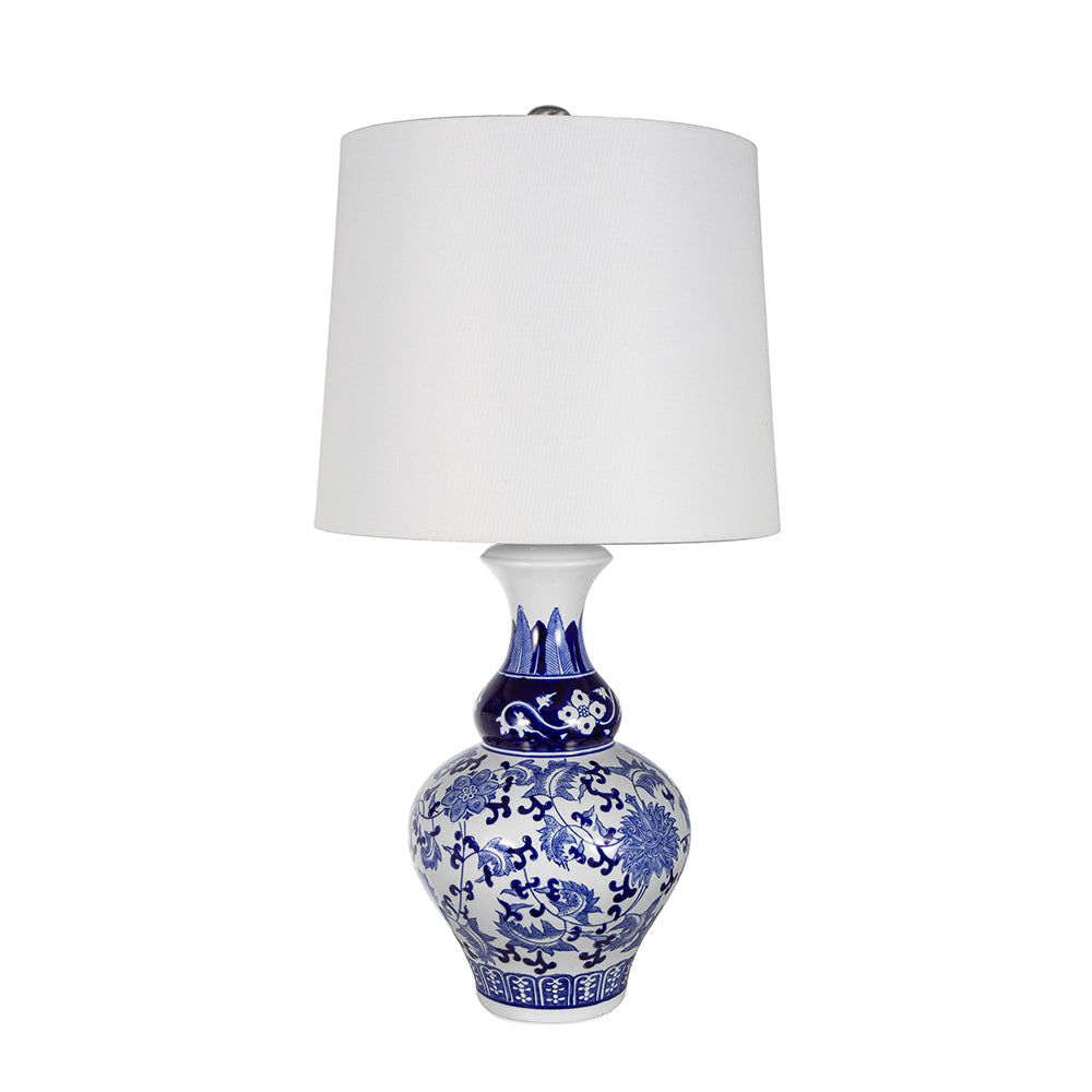 A&B Home Blue and White Round Ceramic Vase Lamp