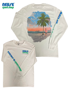 Neuse Sport Shop Palm Tree Design Long Sleeve Tee with Sleeve Logo