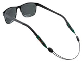 Sunglasses with a colorful strap on a white background