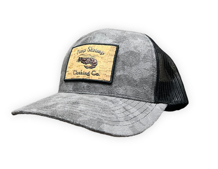 Pimp Shrimp Clothing Company Grey Camo Suede Trucker Hat