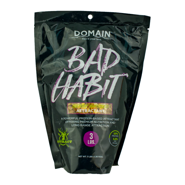 Black package of 'Bad Habit' attractant by Domain on a white background
