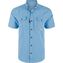 Blue checkered shirt with short sleeves on a white background