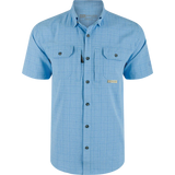Blue checkered shirt with short sleeves on a white background
