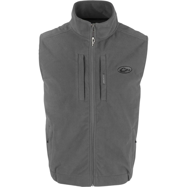 Gray vest with a brand logo on a white background