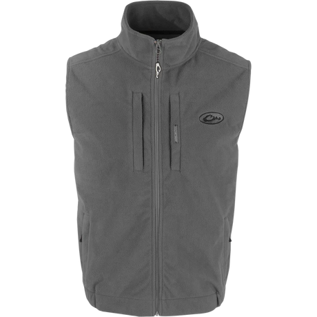 Gray vest with a brand logo on a white background