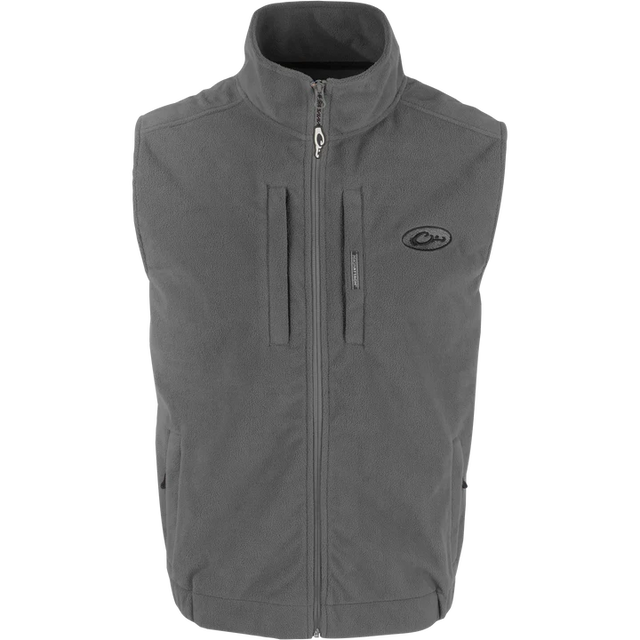 Gray vest with a brand logo on a white background