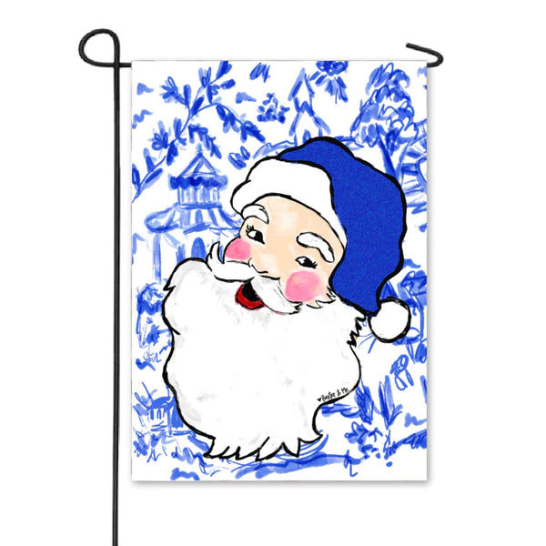 Baxter And Me Blue Willow Santa Garden Flag