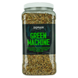 Jar of Domain Green Machine bird seed on a white background