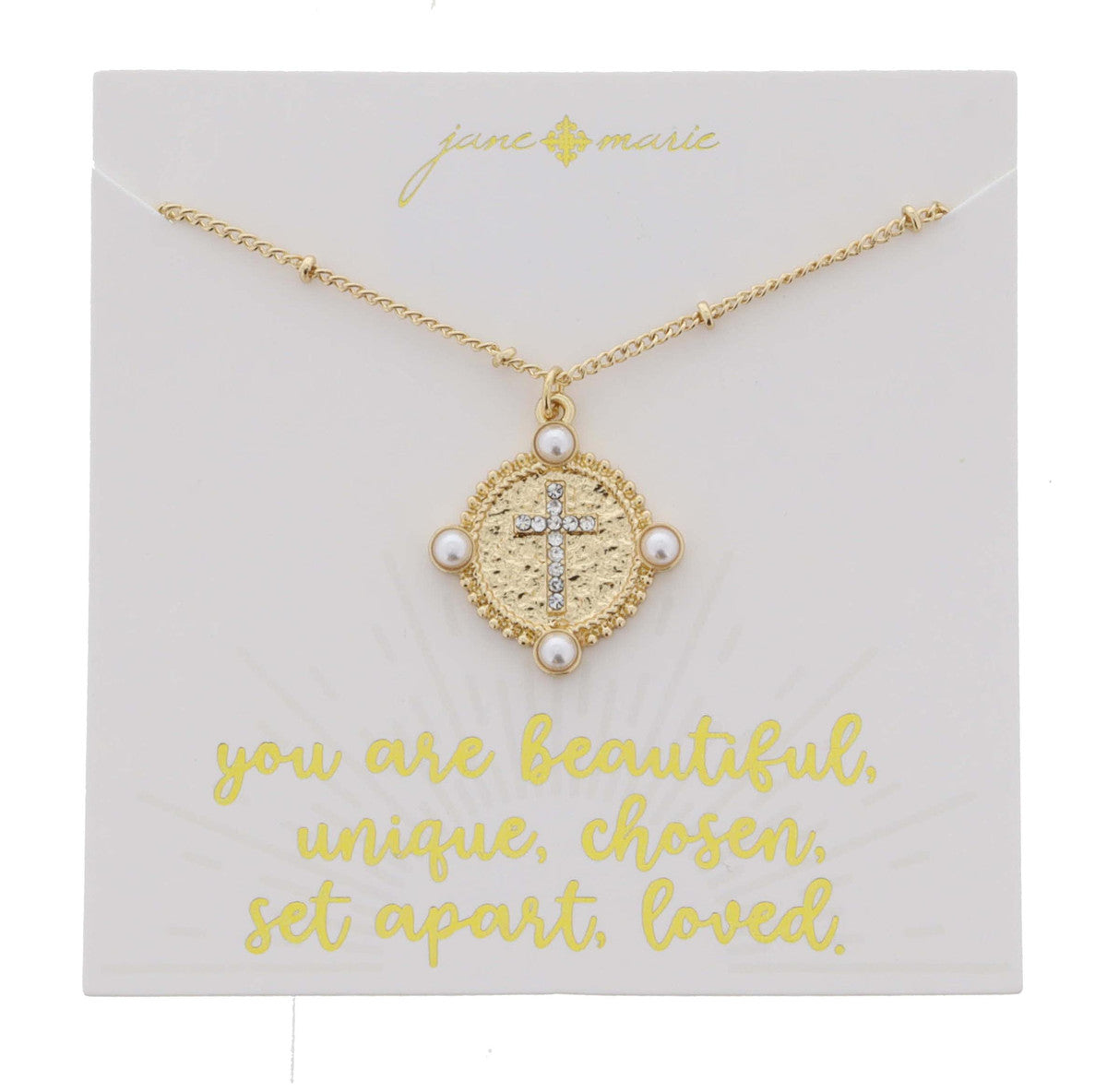 Jane Marie Sideways Clear Crystal Cross Necklace