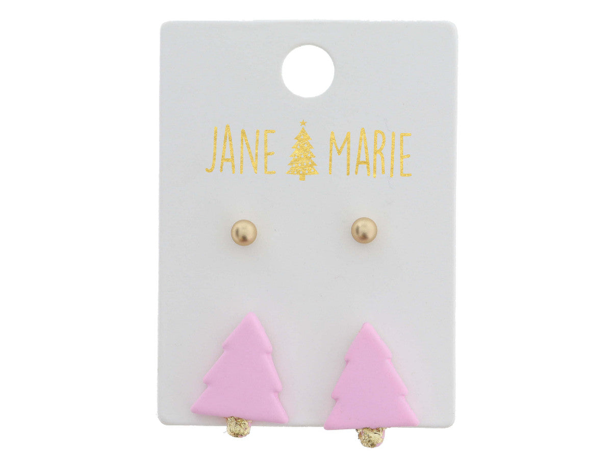 Jane Marie 2 Stud Set, Gold Ball, Pink Tree With Gold Accent Earrings