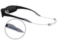 Sunglasses with a gray lanyard featuring 'Mossy Oak' branding on a white background.