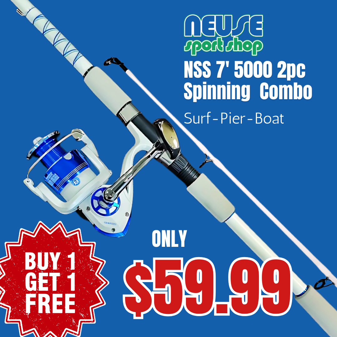 Neuse Sport Shop Surf/Pier/Boat 7' 5000 2pc Rod and Reel Spinning BOGO