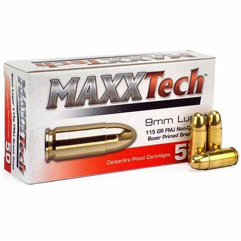 MaxxTech 9mm Full Metal Jacket Pistol Ammo