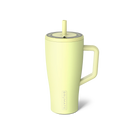 Light green tumbler with a straw on a white background