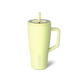 Light green tumbler with a straw on a white background