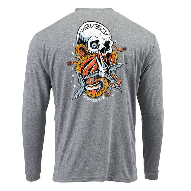 Fathom Offshore Retro Skull Performance Shirt - Heather Gray