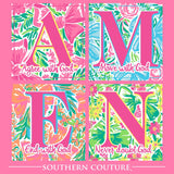 Southern Couture Classic Pattern Square Amen Tee - Safety Pink