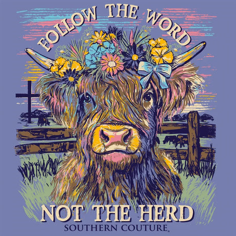 Southern Couture Classic Follow the Word Cow Tee - Violet