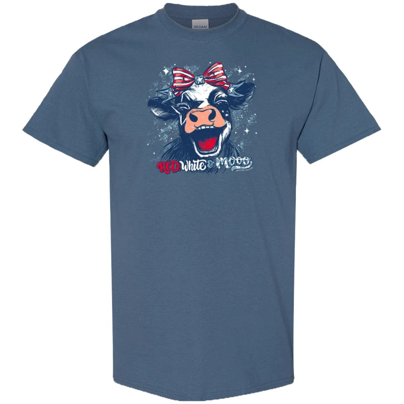 Southern Couture Soft Red White and Moo Tee - Indigo
