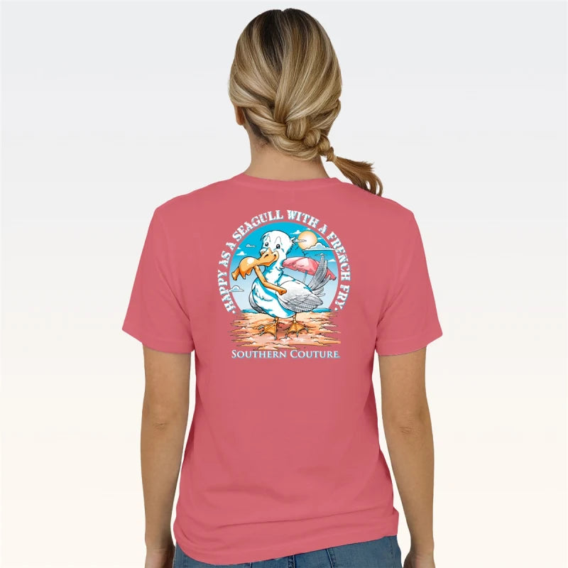 Southern Couture Classic Happy As A Seagull Tee - Coral Silk