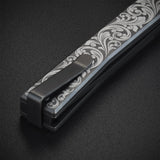 Ocaso Engraved Titanium Solstice - Scroll + Black Blade Knife