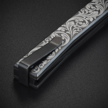 Ocaso Engraved Titanium Solstice - Scroll + Black Blade Knife