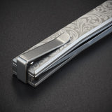 Ocaso Engraved Titanium Solstice - Scroll + Satin Blade Knife