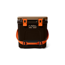 Black and orange cooler with 'YETI' logo on a white background