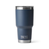 Blue YETI tumbler on a white background