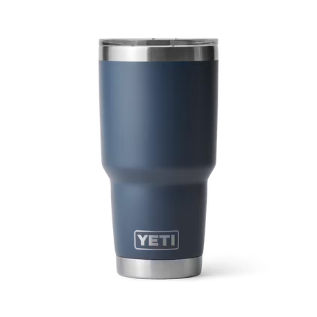 Blue YETI tumbler on a white background
