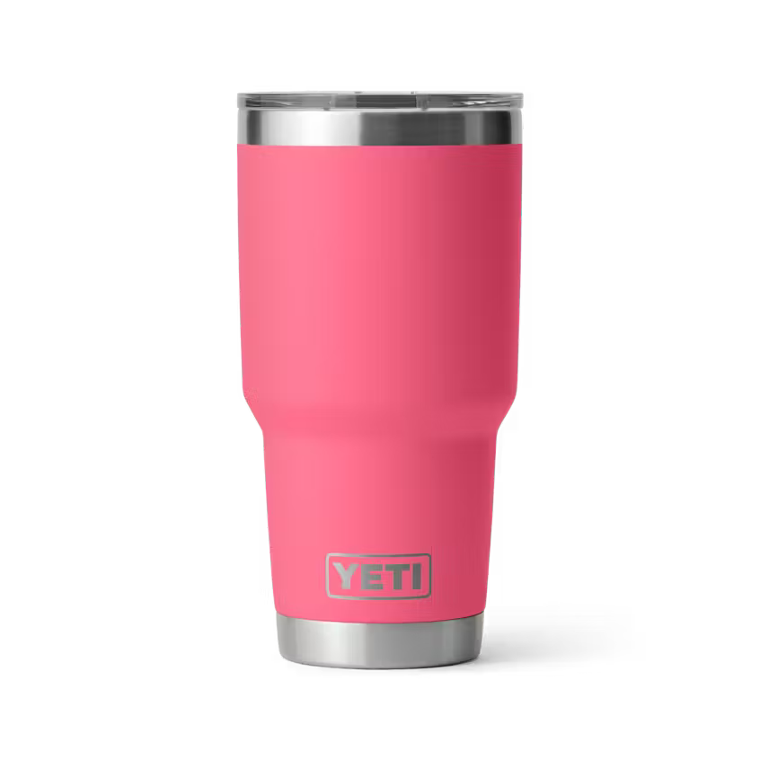Pink YETI tumbler on a white background
