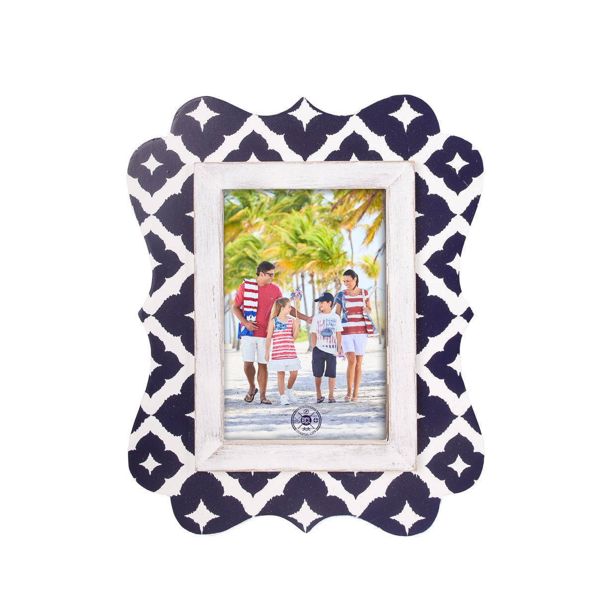 Beachcombers Coastal Life 9.45 Wood Indigo Ikat Printed Frame