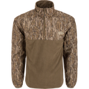 Camouflage pullover jacket with a brand logo on a white background