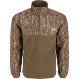 Camouflage pullover jacket with a brand logo on a white background