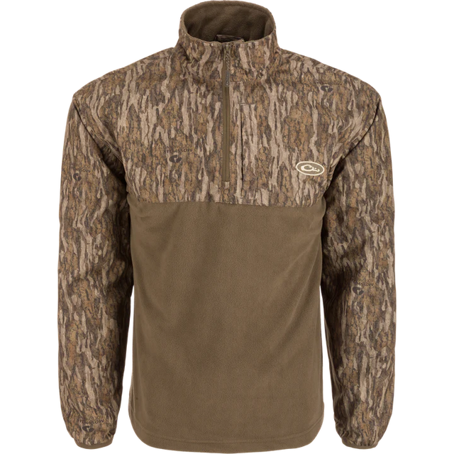 Camouflage pullover jacket with a brand logo on a white background