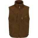 Brown vest with a brand logo on a white background