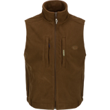 Brown vest with a brand logo on a white background