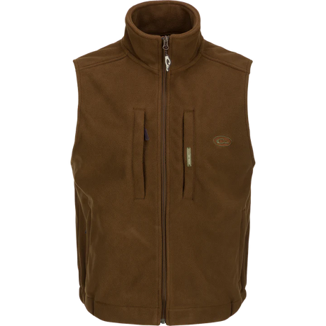 Brown vest with a brand logo on a white background