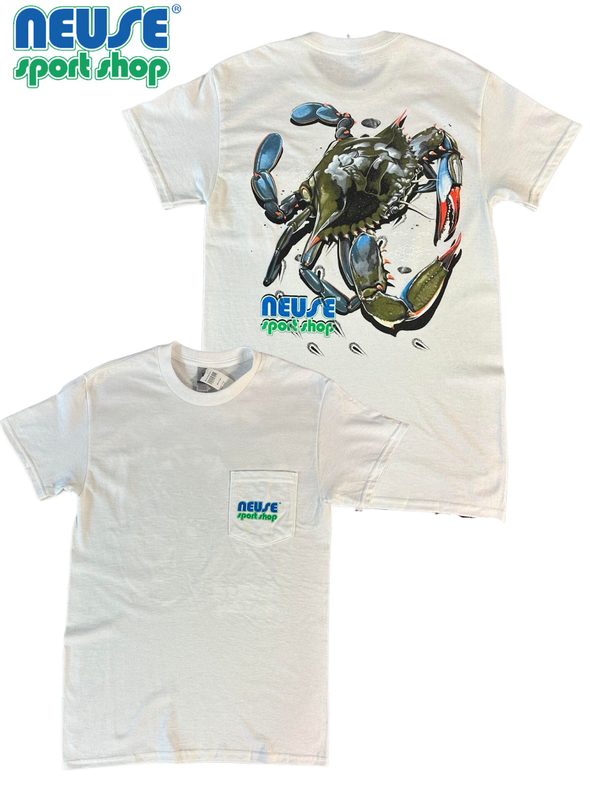 Neuse Sport Shop Blue Crab Short Sleeve Tee with Front Pocket