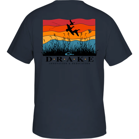Black t-shirt with a colorful graphic and 'Drake' branding on the back.