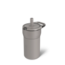 Gray tumbler with straw lid on a white background