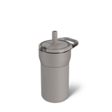 Gray tumbler with straw lid on a white background