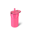 Pink sippy cup with a straw on a white background